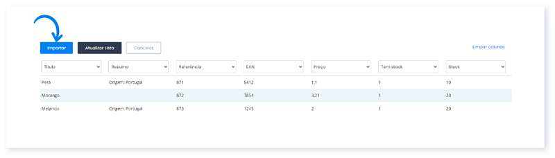 Importar artigos a partir de um ficheiro XLS, XLSX ou CSV 10